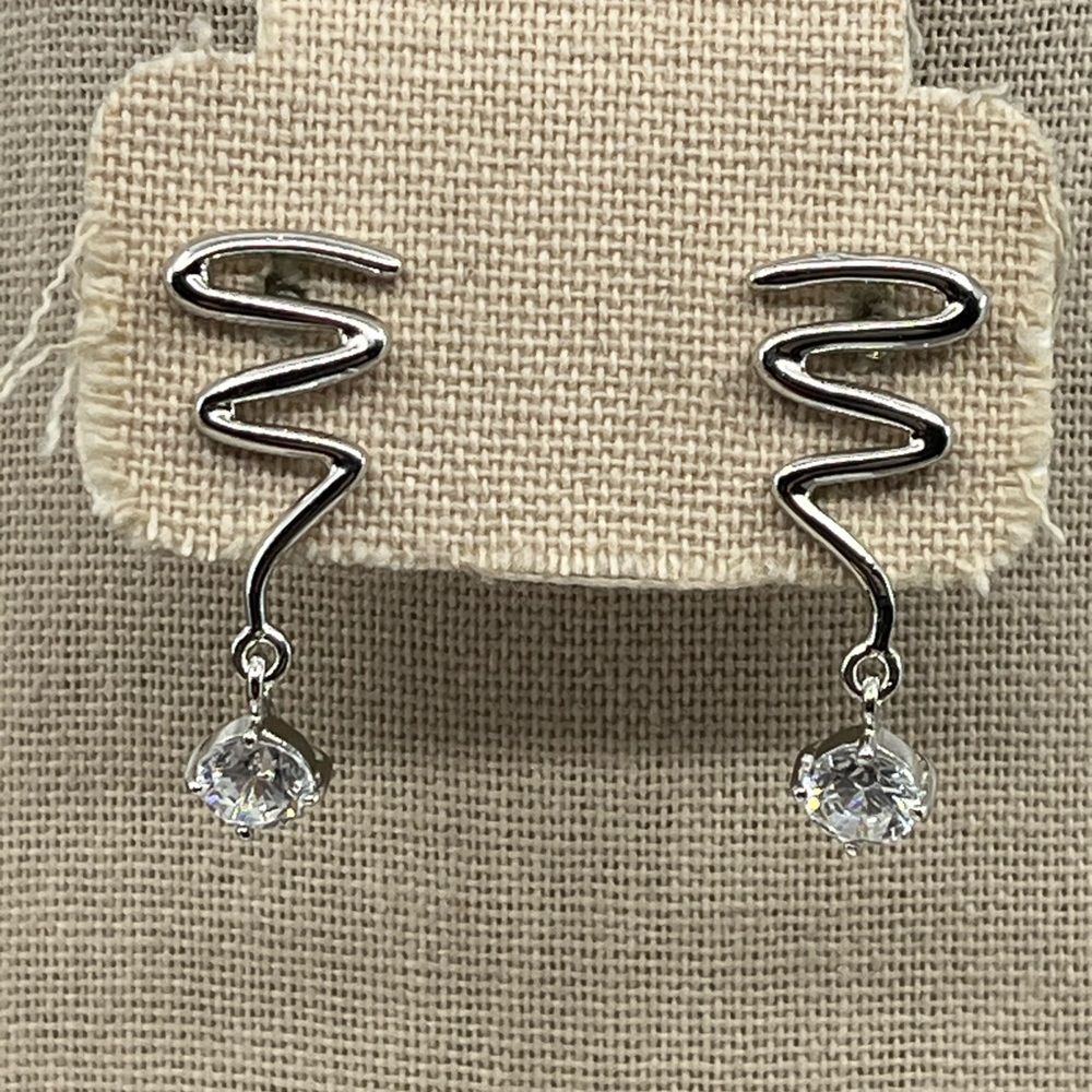 Unique Diamonique Sterling Silver 925 Earrings – 1" Length, 4.6g - Picture 4 of 17
